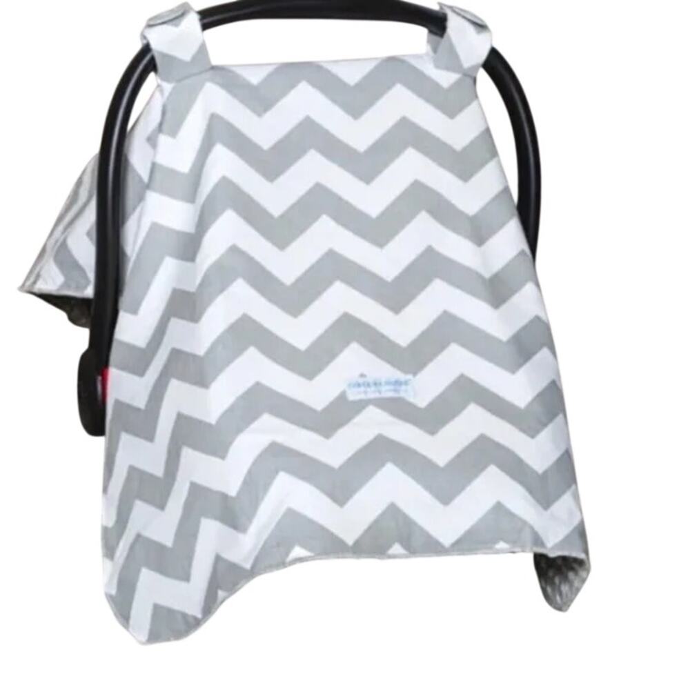 Soft Carseat Canopy Gray White Chevron Stripe Warm Hook Loop Baby Car Seat Cover